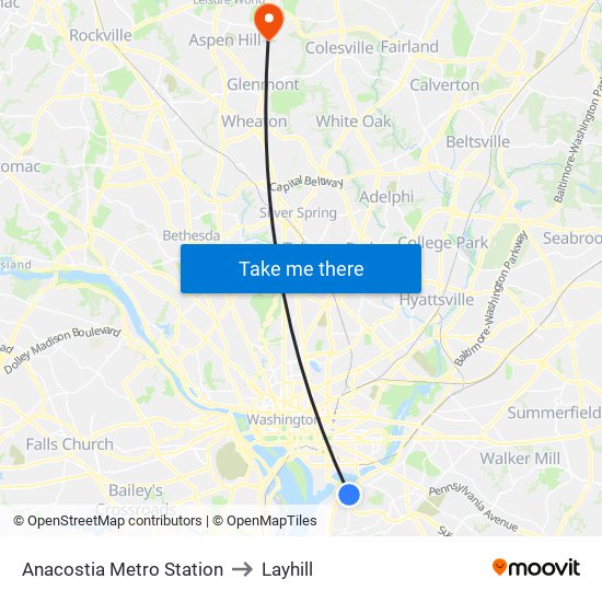 Anacostia Metro Station to Layhill map