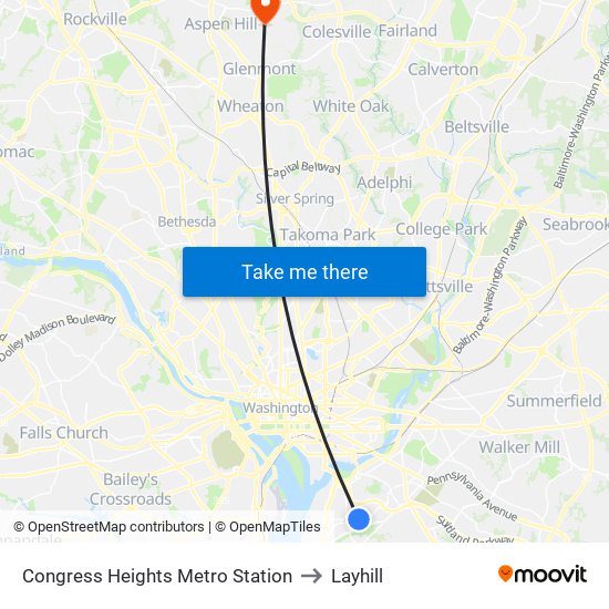 Congress Heights Metro Station to Layhill map