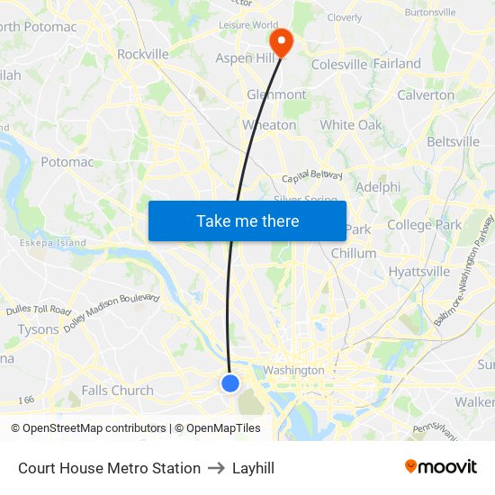 Court House Metro Station to Layhill map