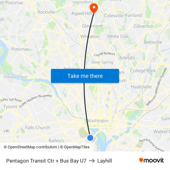 Pentagon Transit Ctr + Bus Bay U7 to Layhill map