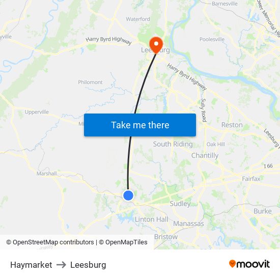 Haymarket to Leesburg map