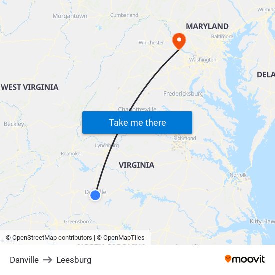 Danville to Leesburg map