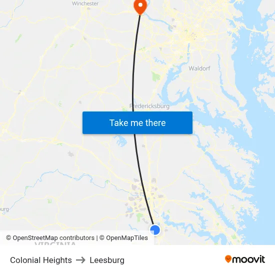 Colonial Heights to Leesburg map