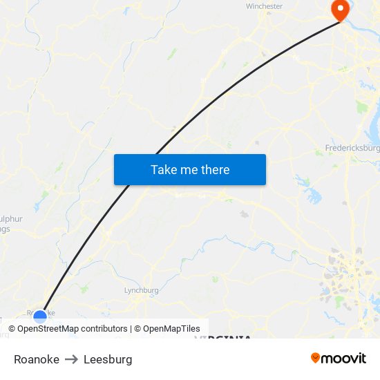 Roanoke to Leesburg map