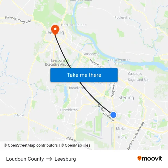 Loudoun County to Leesburg map