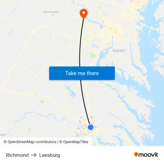 Richmond to Leesburg map