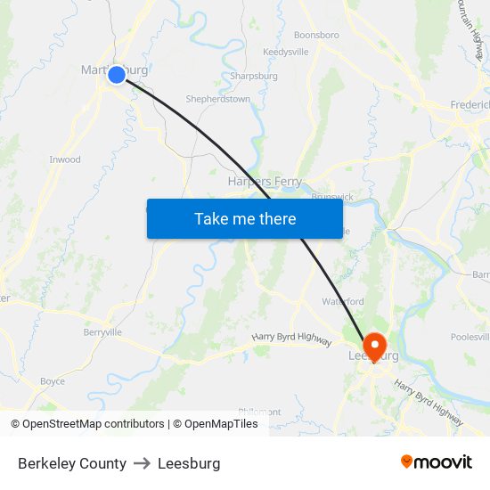 Berkeley County to Leesburg map