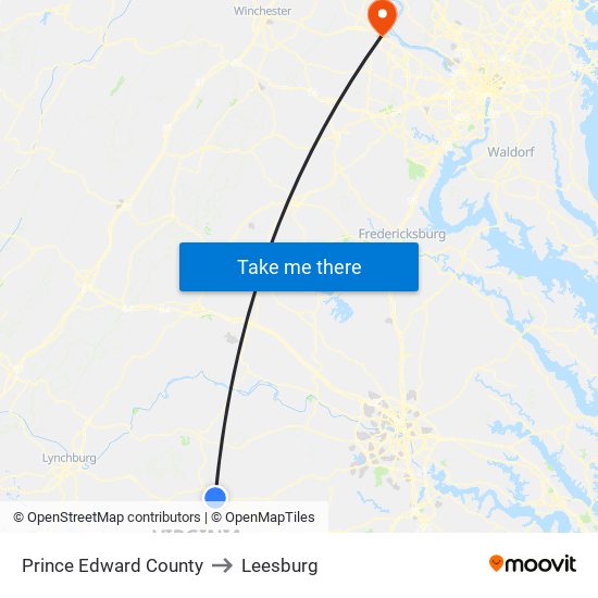 Prince Edward County to Leesburg map