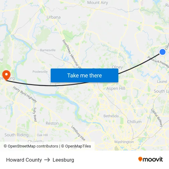 Howard County to Leesburg map