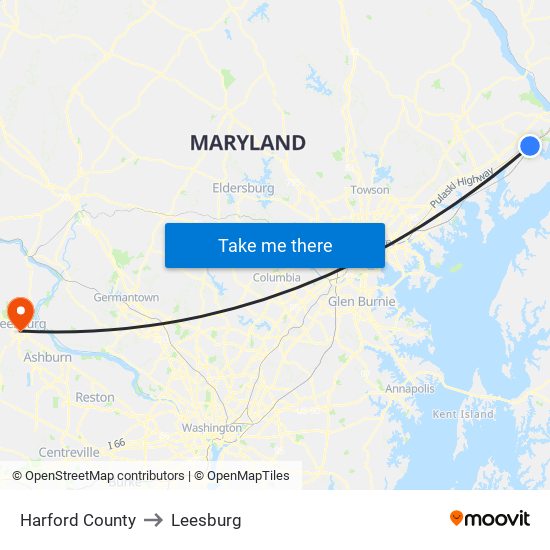 Harford County to Leesburg map