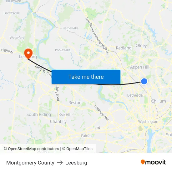 Montgomery County to Leesburg map