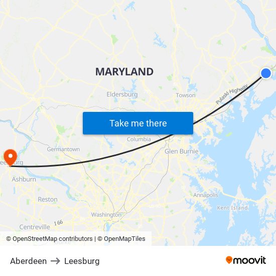 Aberdeen to Leesburg map