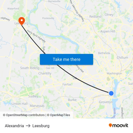 Alexandria to Leesburg map