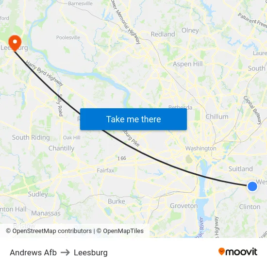 Andrews Afb to Leesburg map