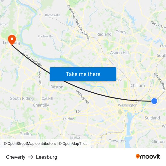 Cheverly to Leesburg map