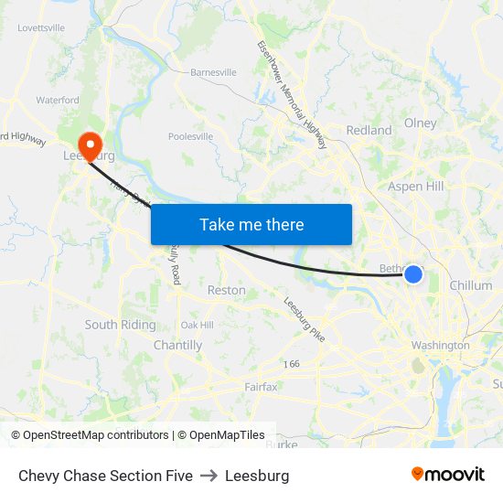 Chevy Chase Section Five to Leesburg map