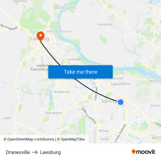 Dranesville to Leesburg map