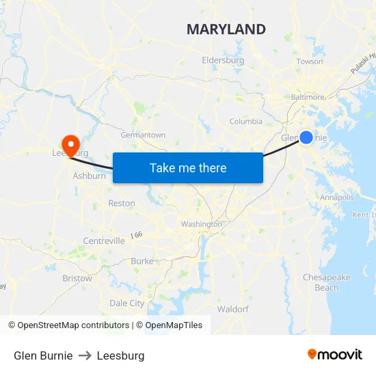 Glen Burnie to Leesburg map