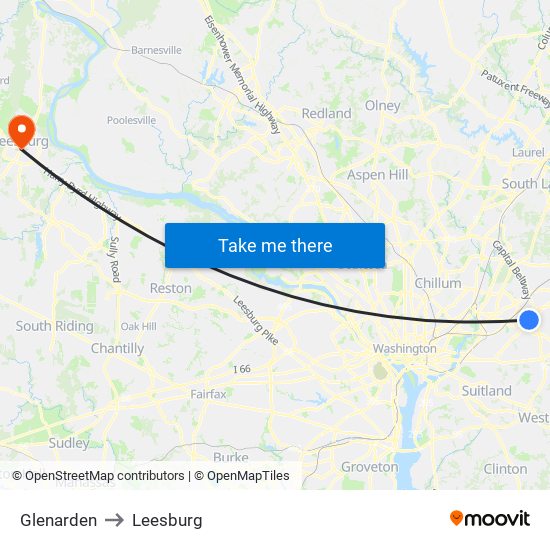 Glenarden to Leesburg map