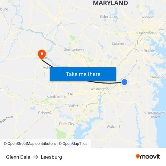 Glenn Dale to Leesburg map