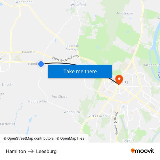 Hamilton to Leesburg map