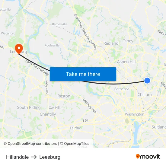Hillandale to Leesburg map
