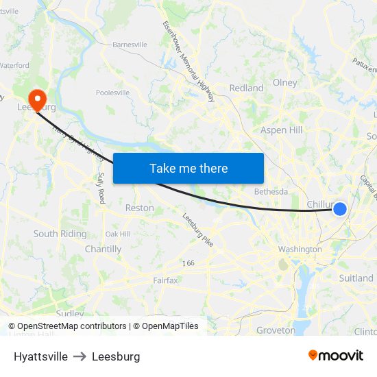 Hyattsville to Leesburg map