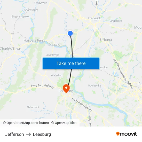 Jefferson to Leesburg map