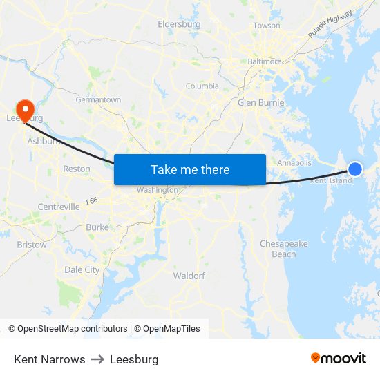 Kent Narrows to Leesburg map