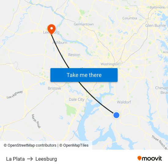 La Plata to Leesburg map