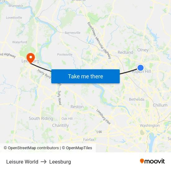 Leisure World to Leesburg map