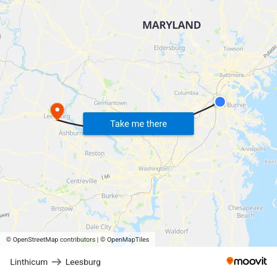 Linthicum to Leesburg map