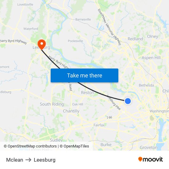 Mclean to Leesburg map