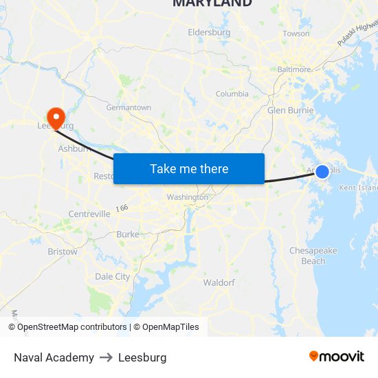 Naval Academy to Leesburg map