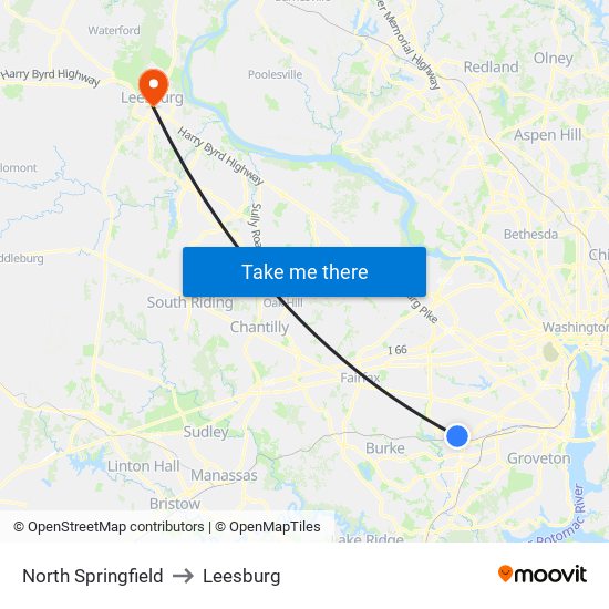 North Springfield to Leesburg map