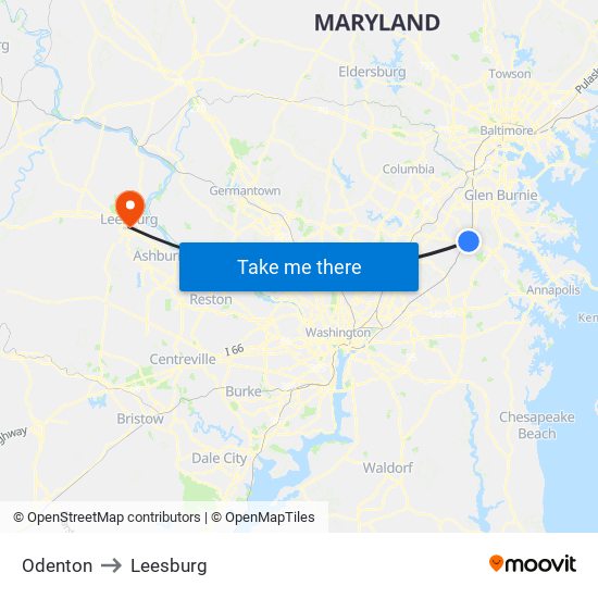 Odenton to Leesburg map