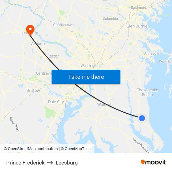 Prince Frederick to Leesburg map