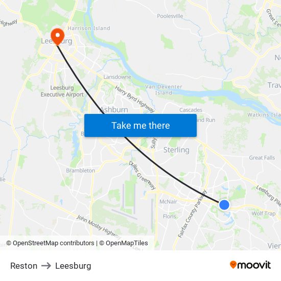 Reston to Leesburg map