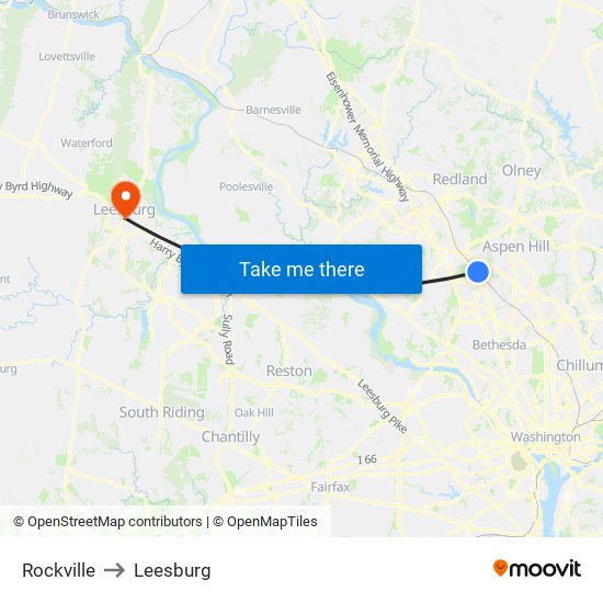 Rockville to Leesburg map