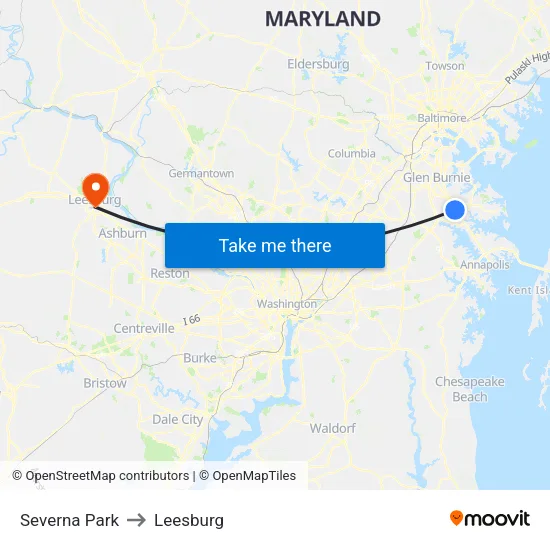 Severna Park to Leesburg map