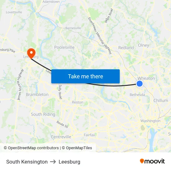 South Kensington to Leesburg map