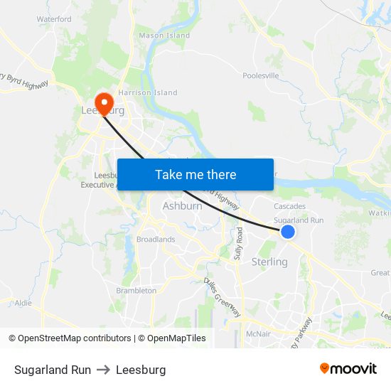 Sugarland Run to Leesburg map