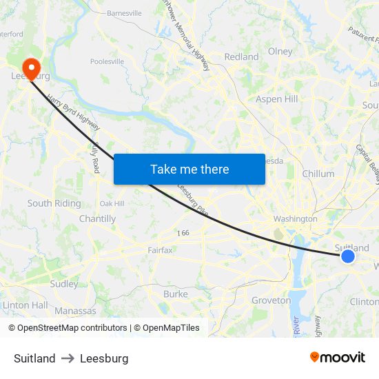 Suitland to Leesburg map