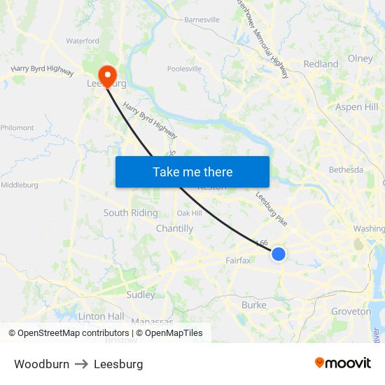 Woodburn to Leesburg map