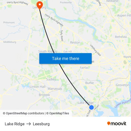 Lake Ridge to Leesburg map