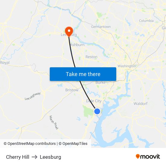 Cherry Hill to Leesburg map