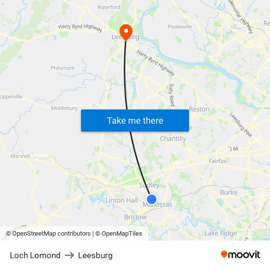 Loch Lomond to Leesburg map