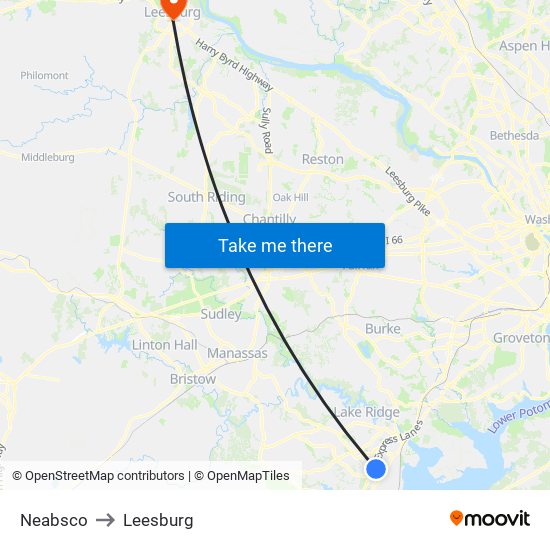 Neabsco to Leesburg map