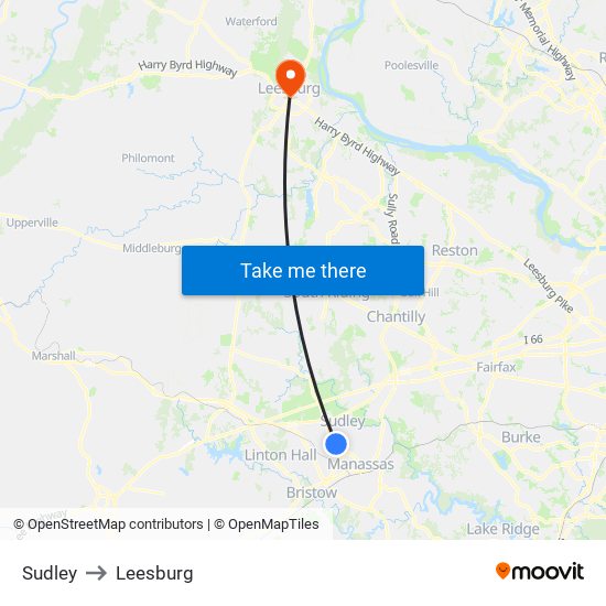 Sudley to Leesburg map