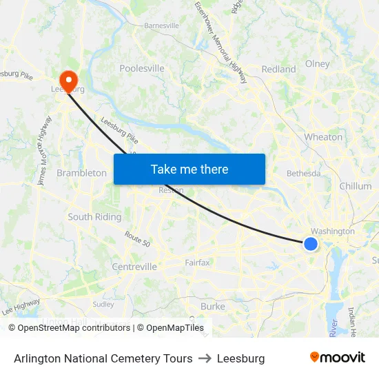 Arlington National Cemetery Tours to Leesburg map
